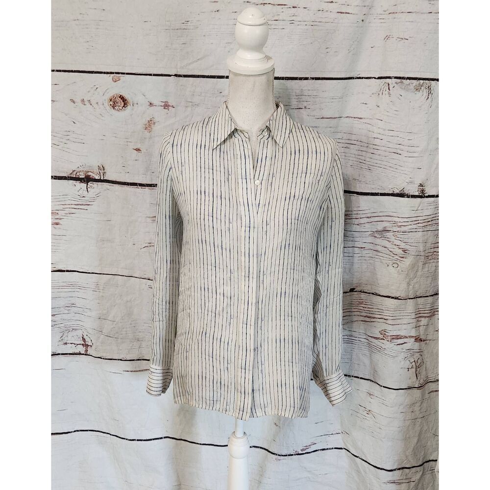 Vince Long Sleeve Button Front Striped Silk Blouse Size 4